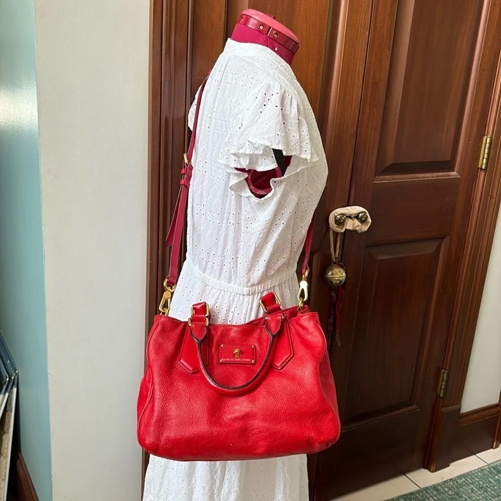 Marc Jacobs  satchel  shoulder /Crossbody bag  leather holiday red 3 compartment - Picture 3 of 17